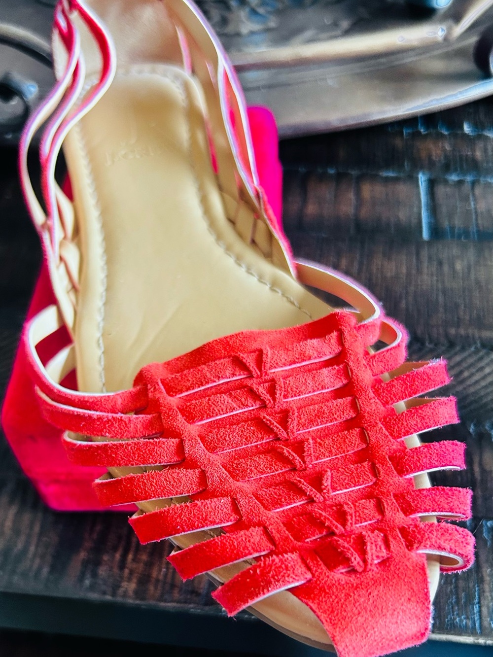 J. Crew Red Suede Braided Slingback Sandal